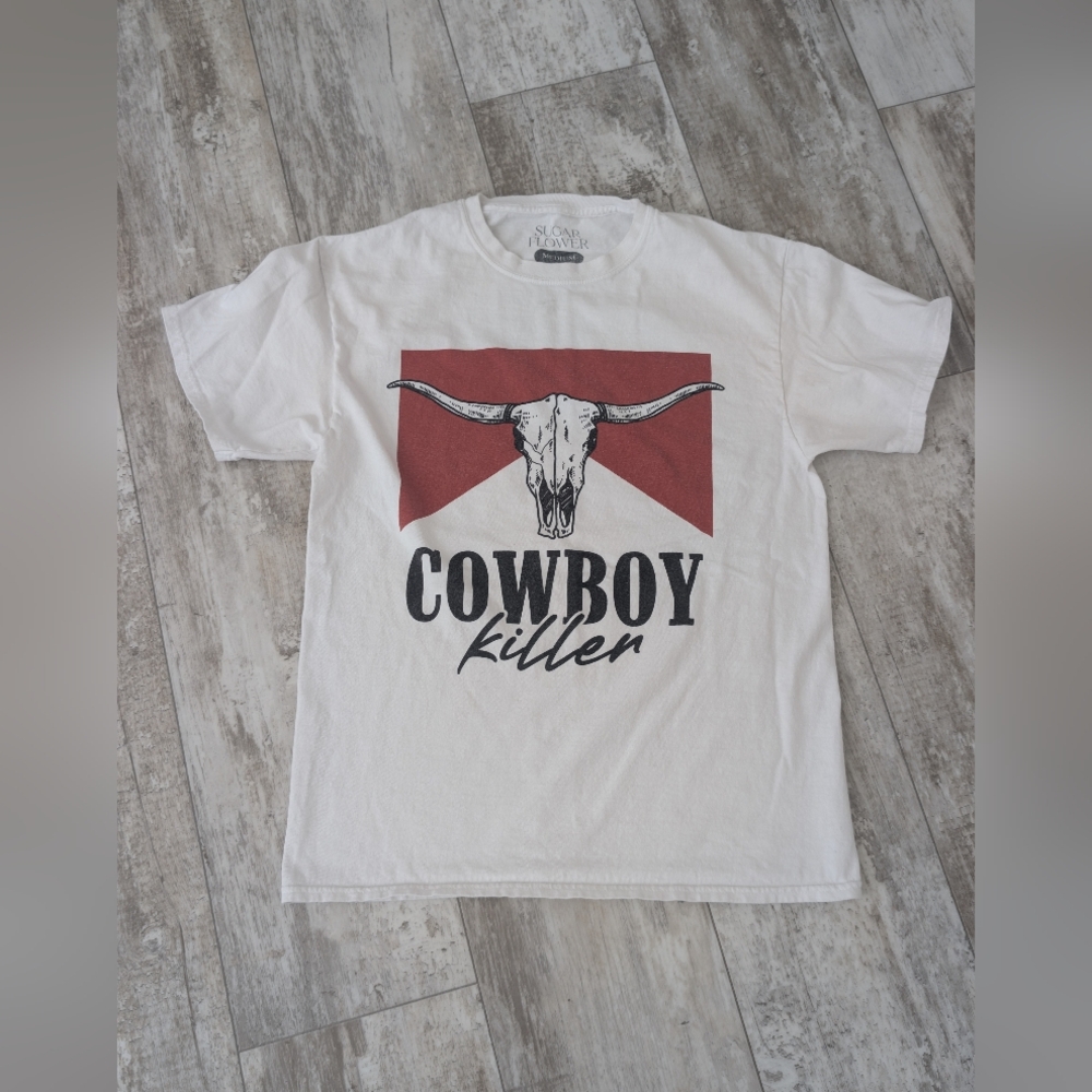 Sugar Flower Cowboy Killer Graphic Tee - White with Rust Accent
